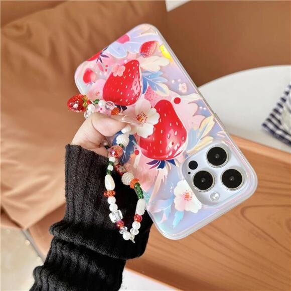 iPhone 14 / 15 Pro Pro Max Strawberry Bling Case Beaded Bracelet Iphone Case - Picture 4 of 7